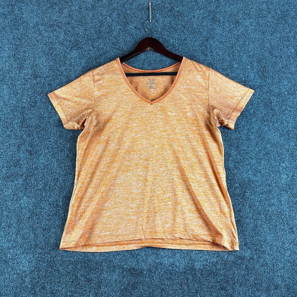 Real Essentials Top Women XL Orange Stretch V Neck Short Sleeve Tee Pullover